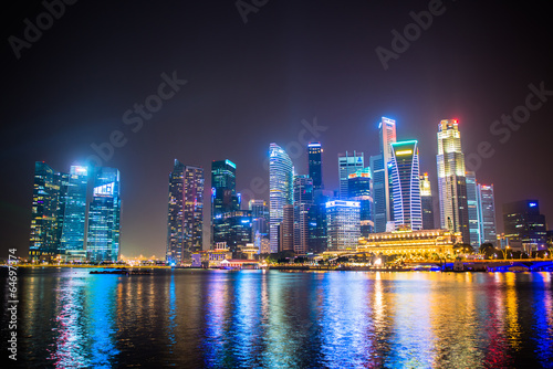 Nightscape of Singapore downtown at Marina bay © theyok