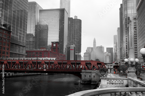 Train crossing a bridge in a city, Lake Street Bridge, Chicago R #64699586