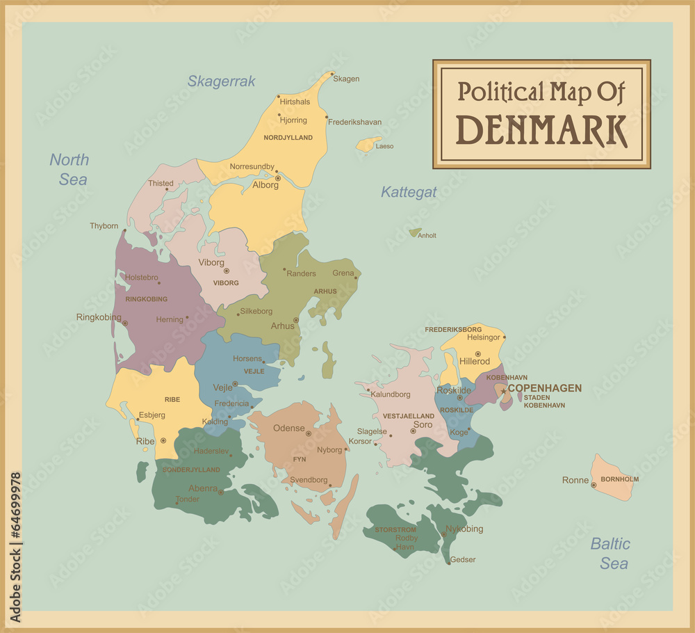 Fototapeta premium Denmark-highly detailed map.Layers used.