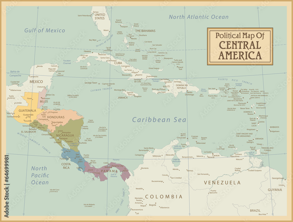 Central America -highly detailed map.Layers used.