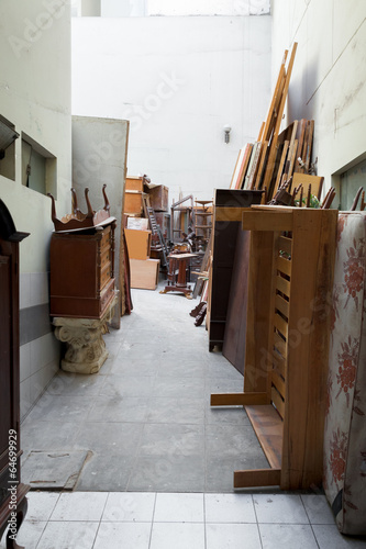 Old furniture in garage, Peru