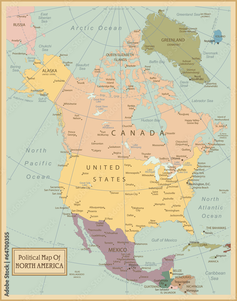 North America -highly detailed map.Layers used