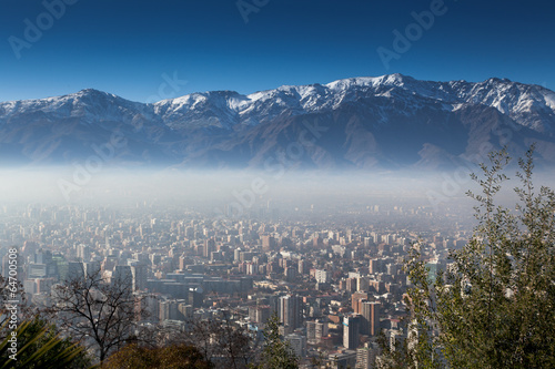 Aerial view of a city with mountain in the background, Andes, Sa