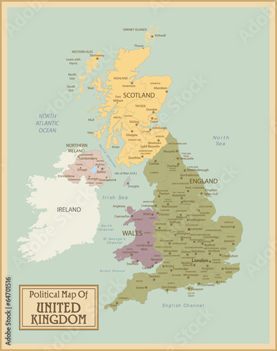 Canvas Print United Kingdom -highly detailed map.Layers used.