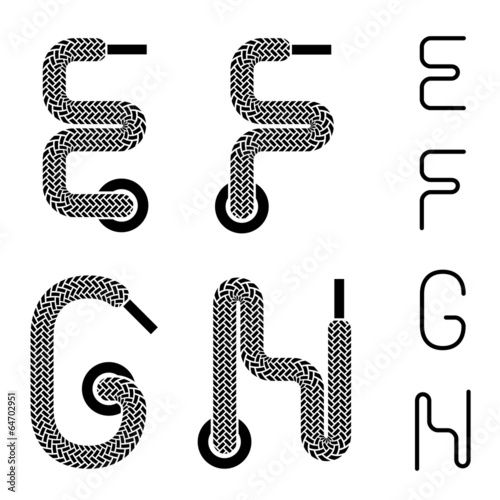 vector shoe lace alphabet letters E F G H
