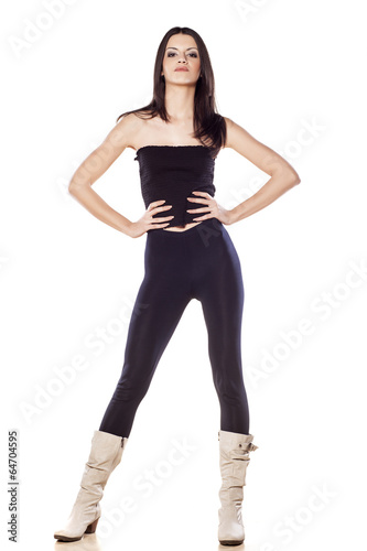 front view of skinny young girl in tights