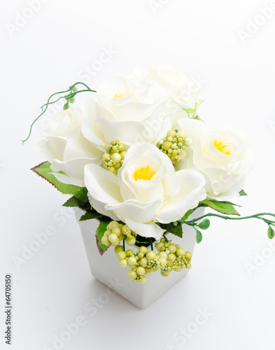 Plastic flower vase isolated white background