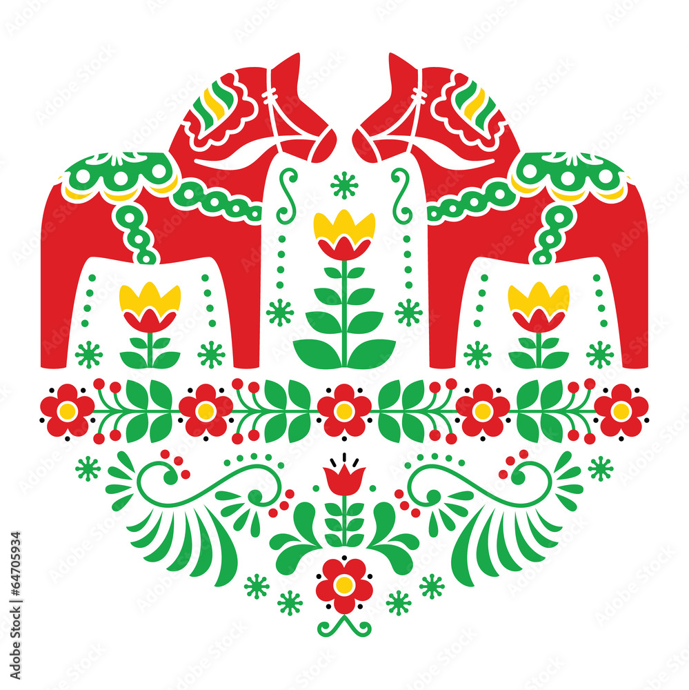 Swedish Dala or Daleclarian horse floral folk pattern
