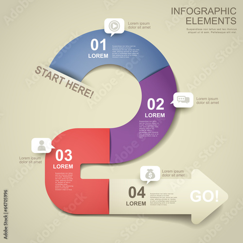 3d paper flow chart infographic elements