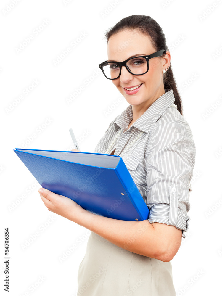 business woman with a blue folder business woman with a blue folder