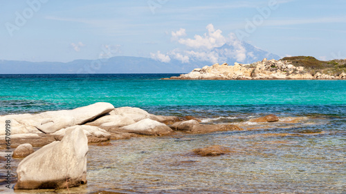 Karidi beach in Vourvourou view to Athos, Sithonia, Greece photo