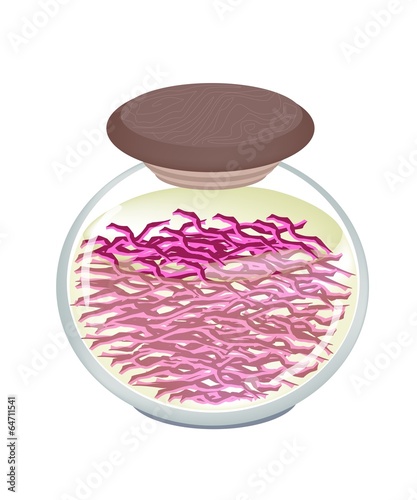 A Jar of Delicious Pickled Julienne Red Cabbage