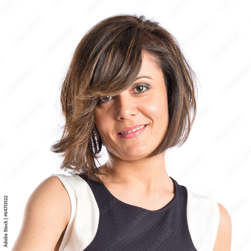 Pretty brunette woman with black dress over white background Pretty brunette woman with black dress over white background