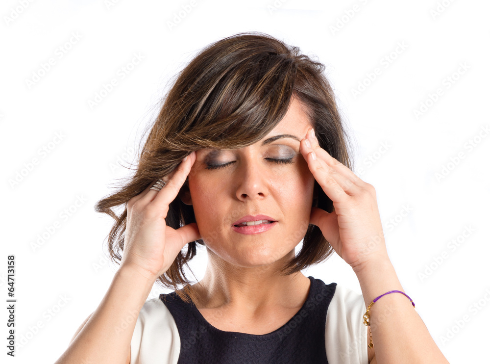 Woman with headache over isolated white background Woman with headache over isolated white background