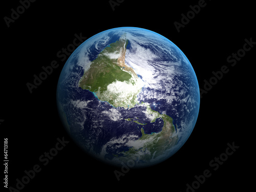 3D Realistic Earth planet on black space background © mrtimmi