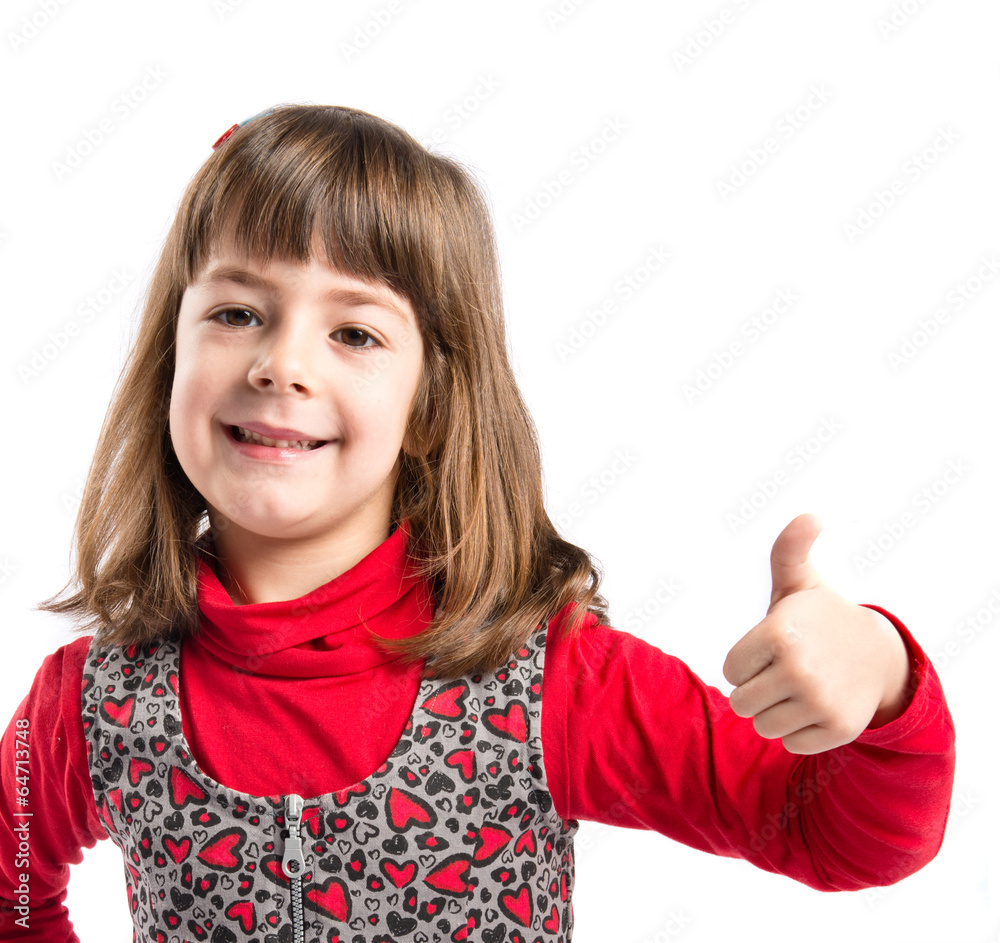 Girl making Ok sign over white background Girl making Ok sign over white background