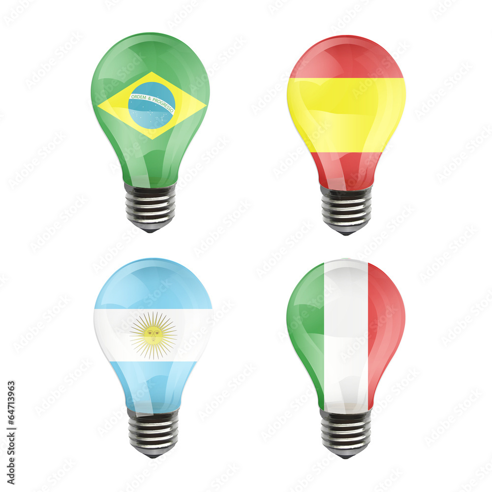Realistic bulb of Brazil, Spain, Italy, Argentina Realistic bulb of Brazil, Spain, Italy, Argentina