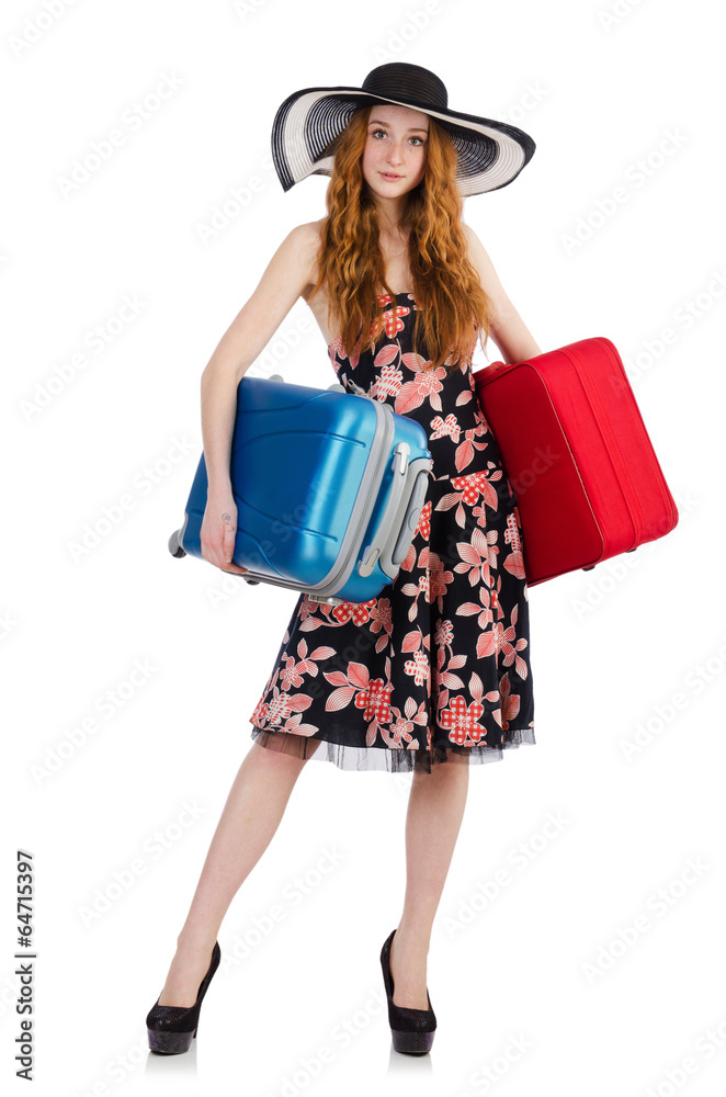 Woman ready for summer holiday isolated on white Woman ready for summer holiday isolated on white