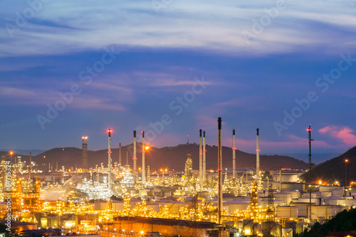oil refinery against beautiful sunset