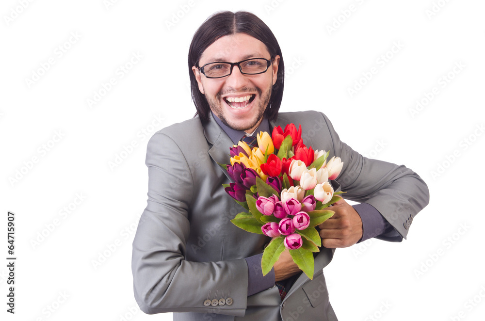 Man with flowers isolated on the white Man with flowers isolated on the white