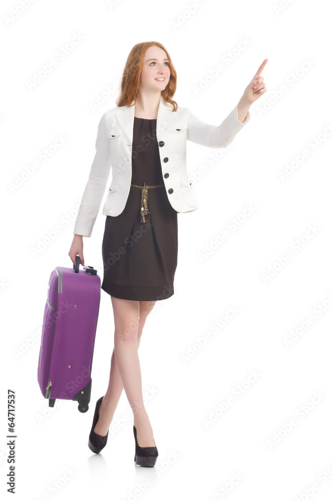 Travel vacation concept with luggage on white Travel vacation concept with luggage on white