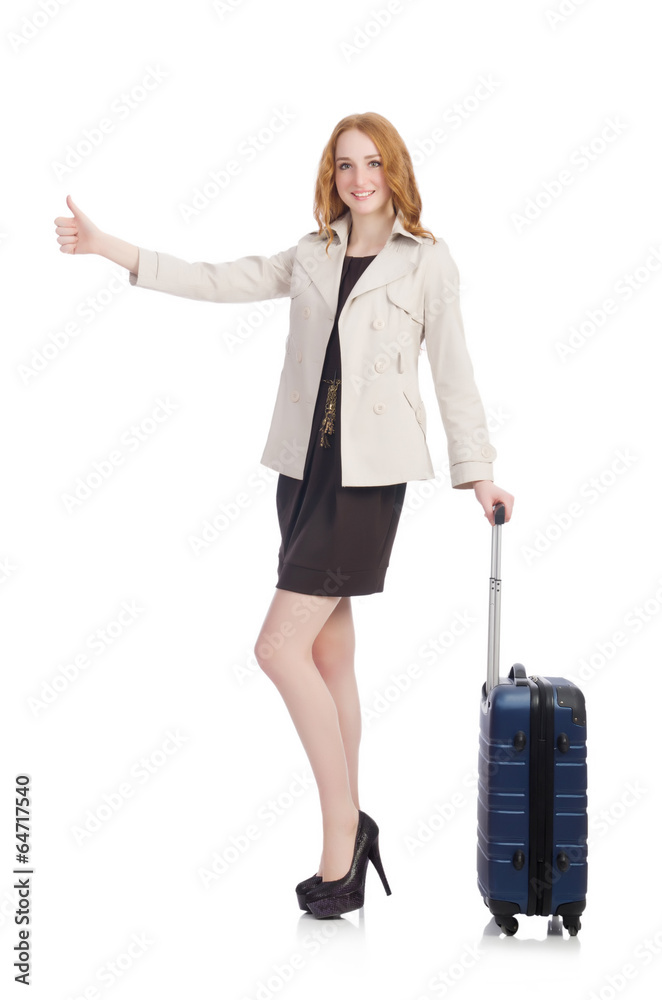 Travel vacation concept with luggage on white Travel vacation concept with luggage on white