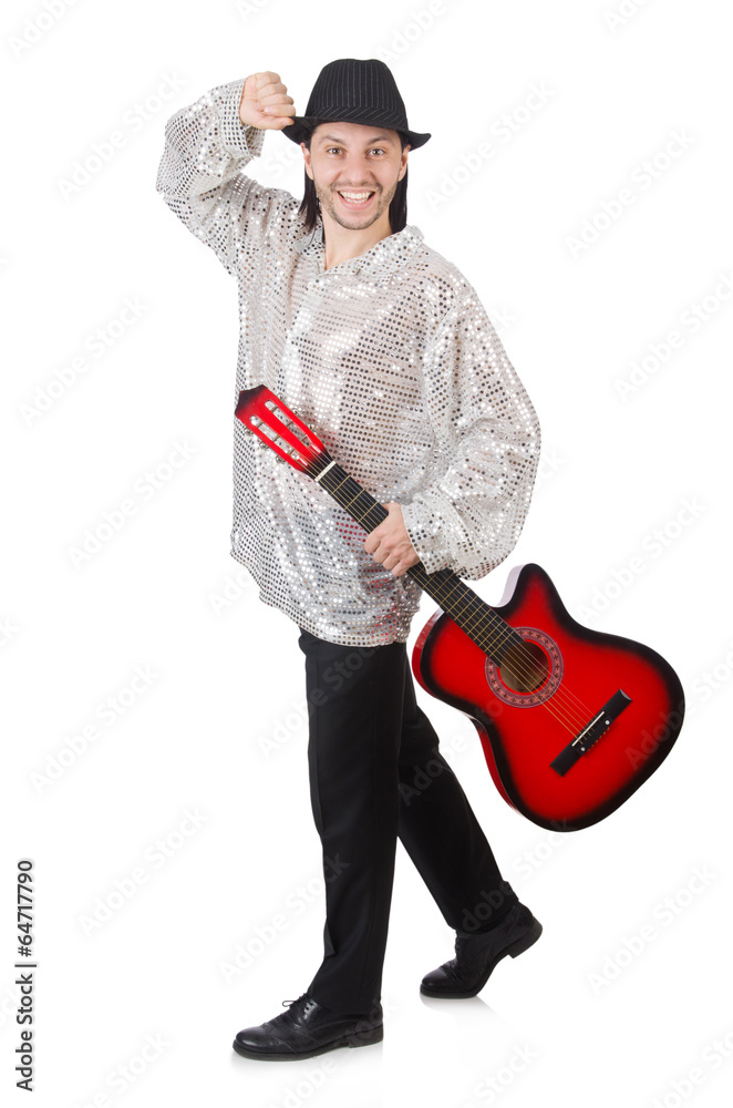 Naklejka premium Guitar player isolated on white