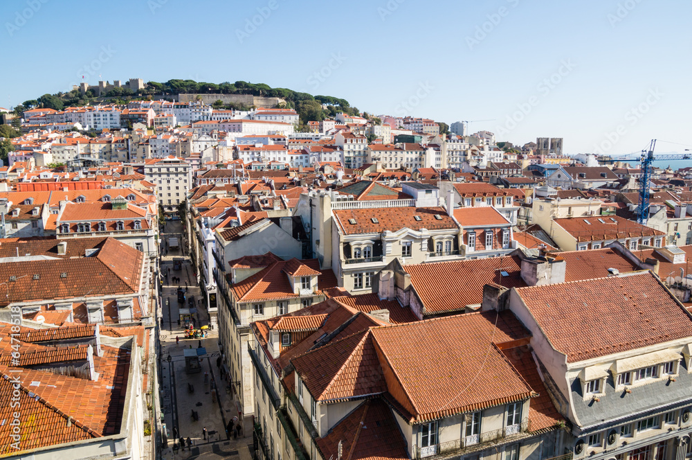 Lisbon view from the lift of Santa Justa, Portugal