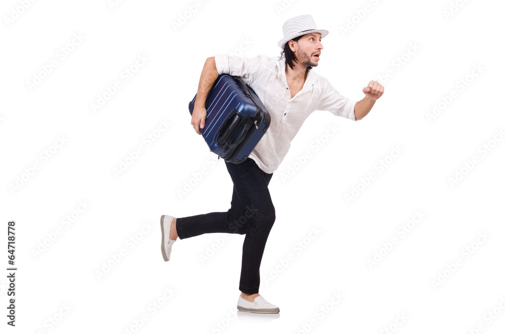 Travel vacation concept with luggage on white Travel vacation concept with luggage on white