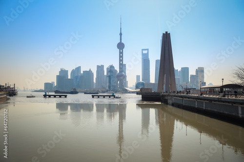 shanghai skyline reflection in river