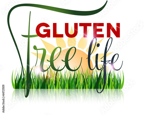 Gluten free diet text and grass at the front, sun at the backgro