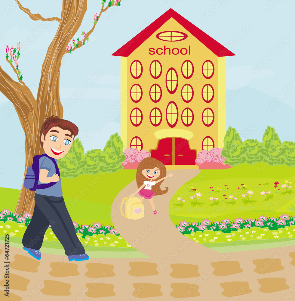 Fototapeta premium happy kids go to school