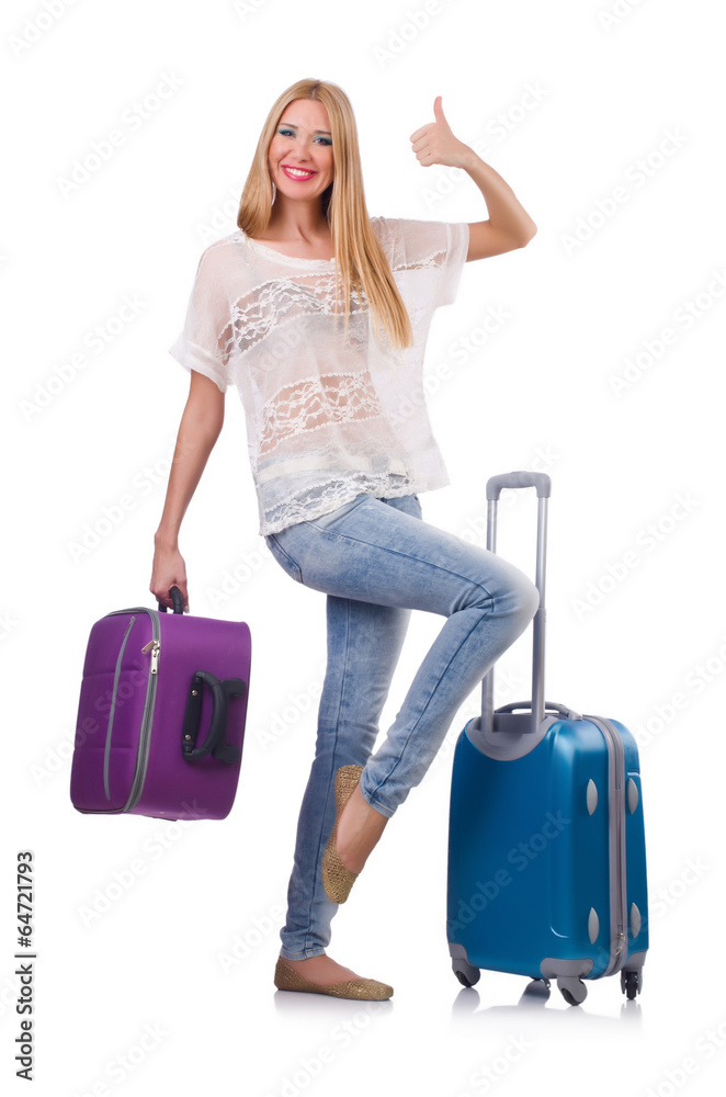 Travel vacation concept with luggage on white Travel vacation concept with luggage on white
