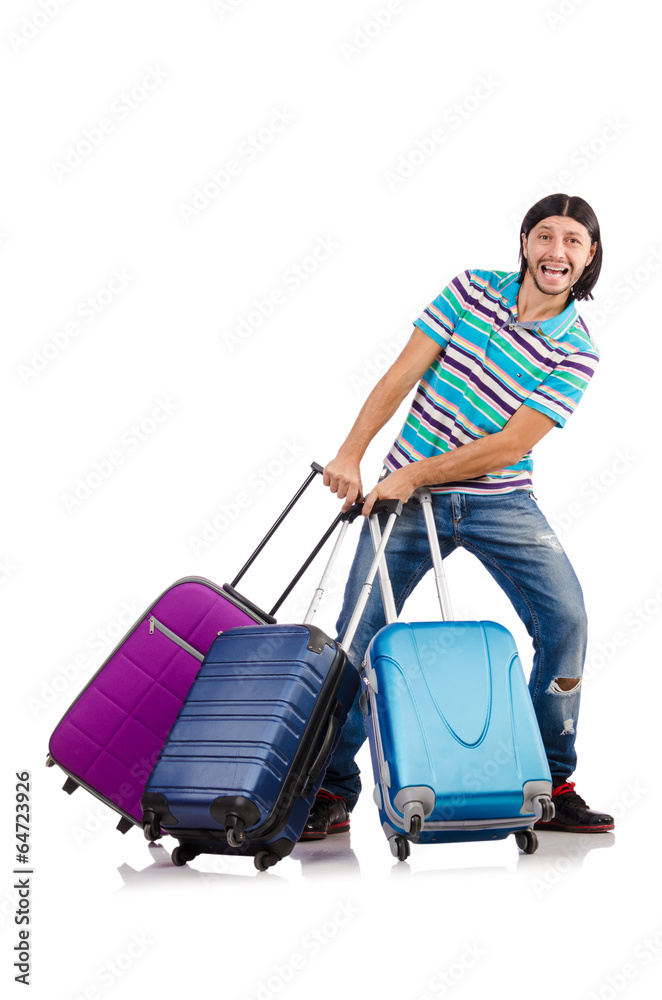 Travel vacation concept with luggage on white Travel vacation concept with luggage on white