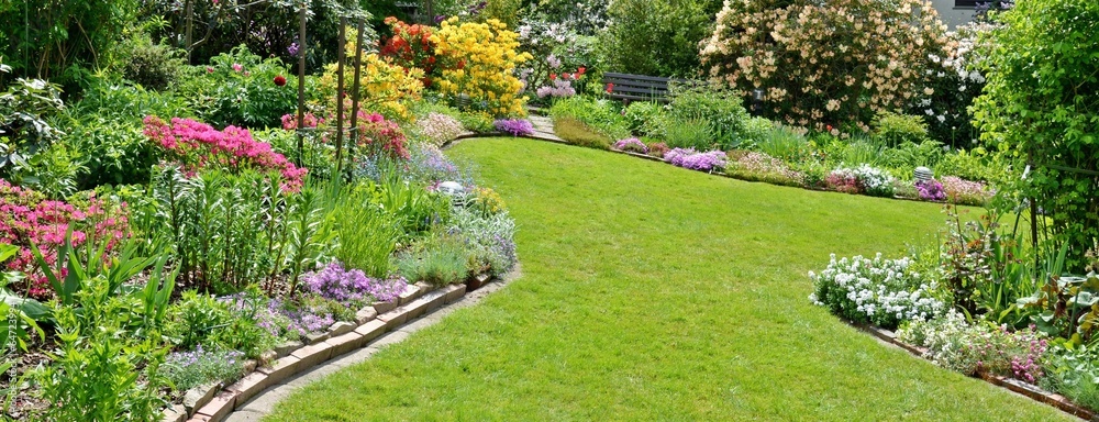 Naklejka premium Ładny ogród ze wspaniałymi roślinami