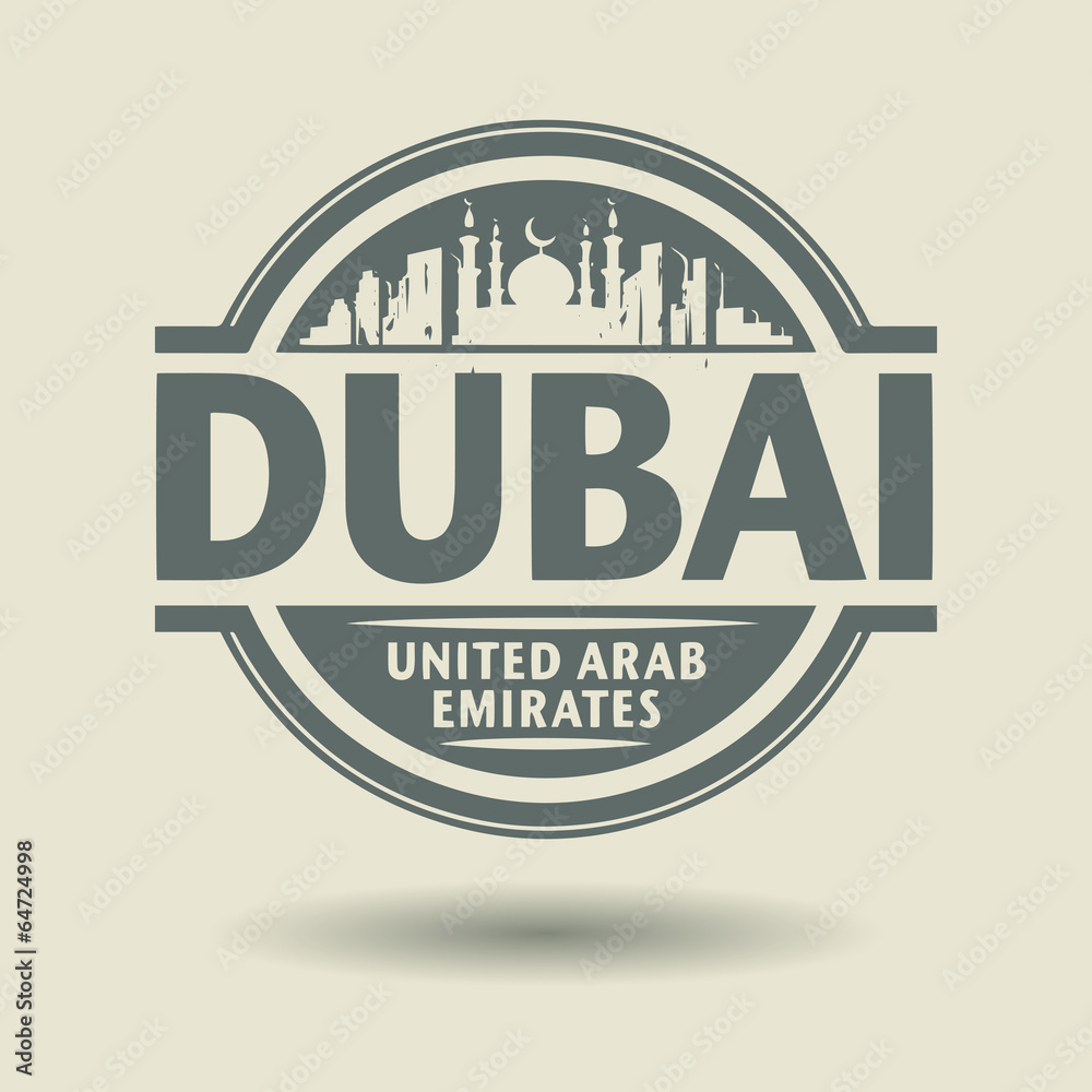 Stamp or label with text Dubai, United Arab Emirates inside