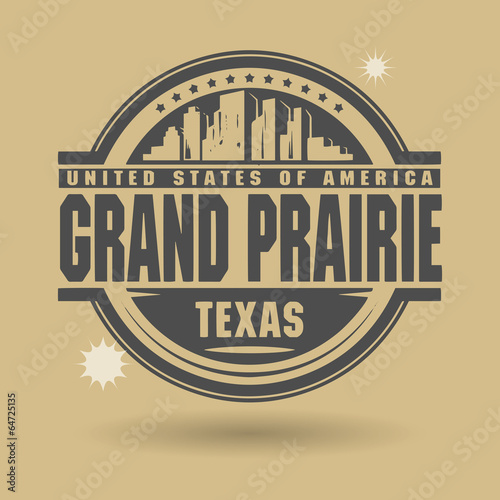 Stamp or label with text Grand Prairie, Texas inside
