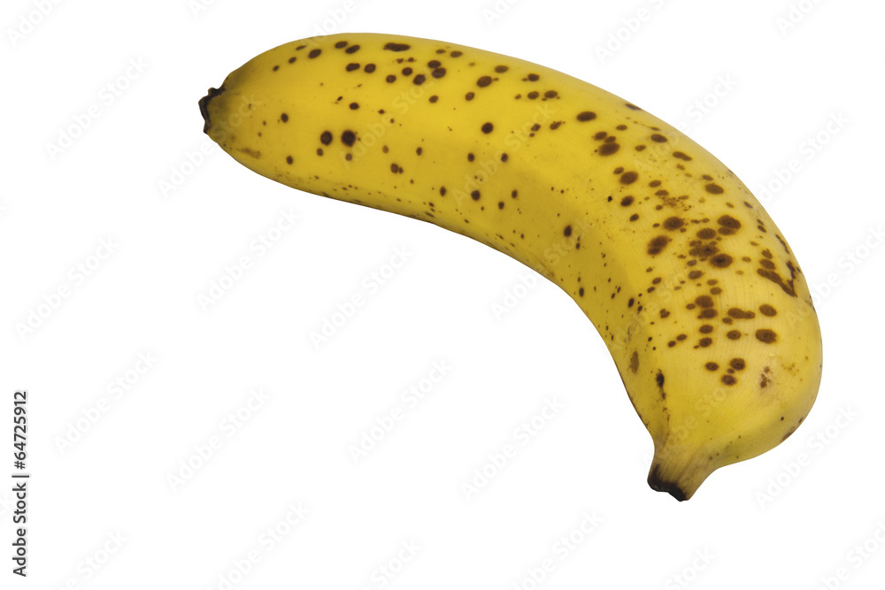 Single Ripe Yellow Banana on White Background