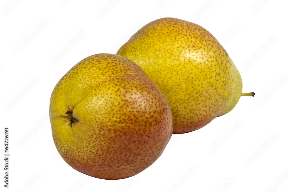 Two Fresh Golden Pears on White Background Two Fresh Golden Pears on White Background