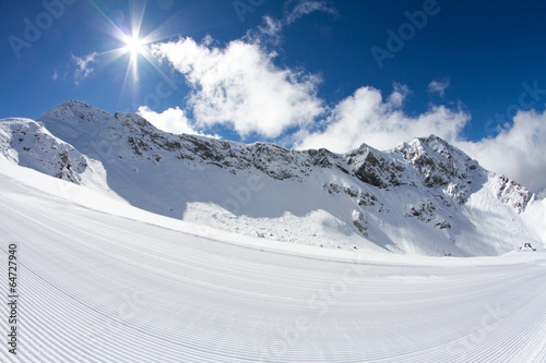 perfectly groomed ski piste