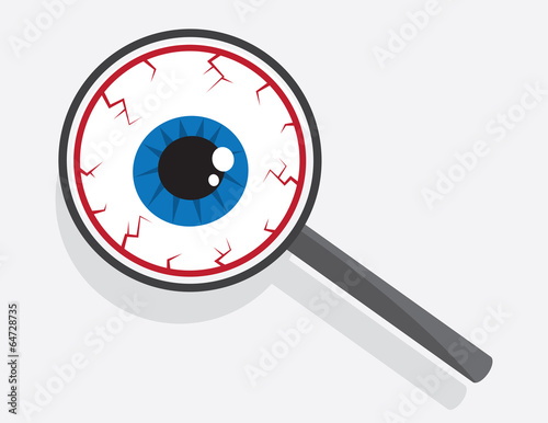 Large eyeball looking through magnifying glass