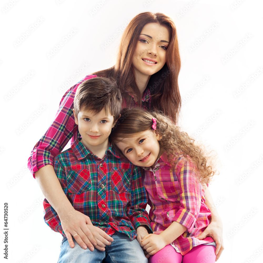 Happy mother with her daughter and son Happy mother with her daughter and son