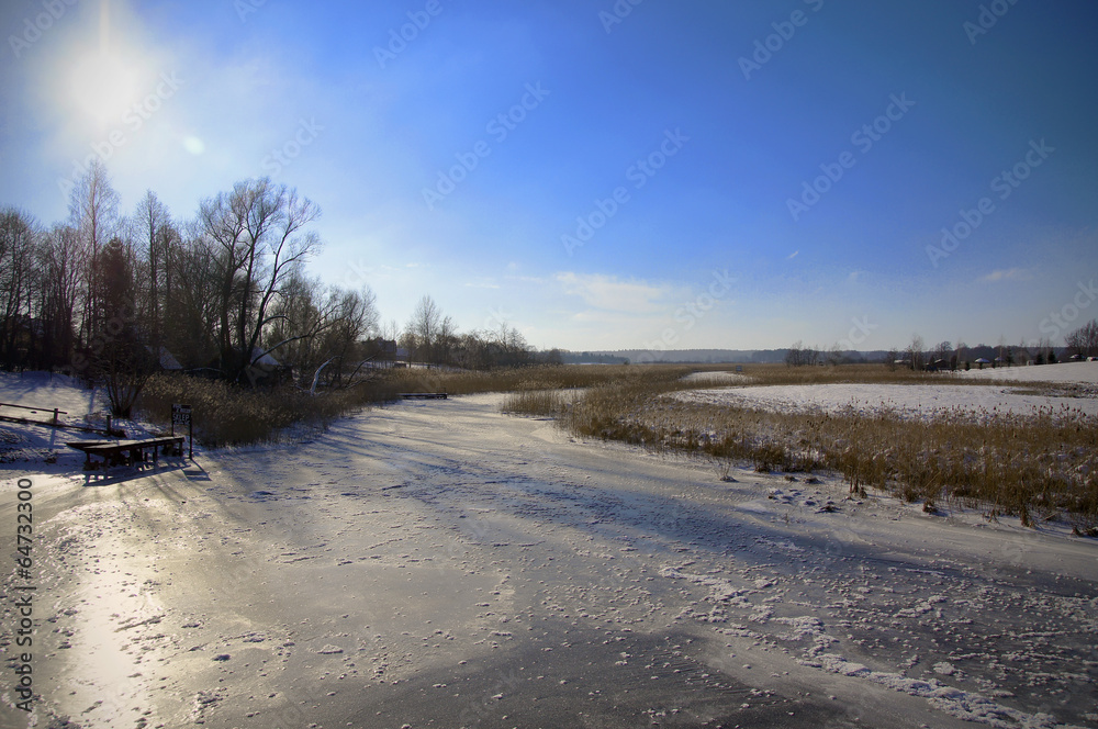 Krutynia river at heavy winter time. Warmian-Masurian, Poland Krutynia river at heavy winter time. Warmian-Masurian, Poland
