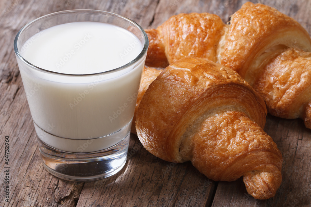 wholesome breakfast: milk and croissants wholesome breakfast: milk and croissants