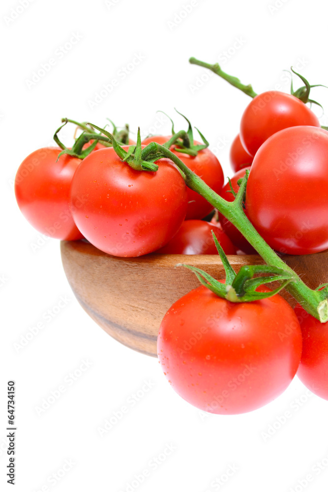 Branch of tomatoes isolated on white background