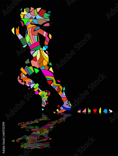 mosaico che si scompone di ragazza che corre