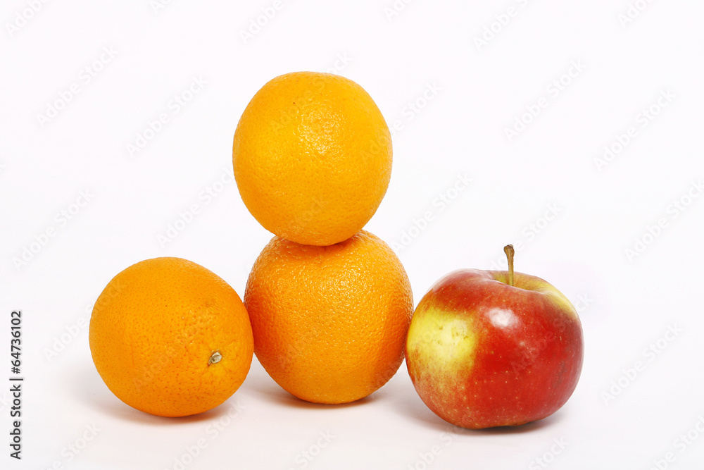 Fresh orange and apple isolated on white background Fresh orange and apple isolated on white background