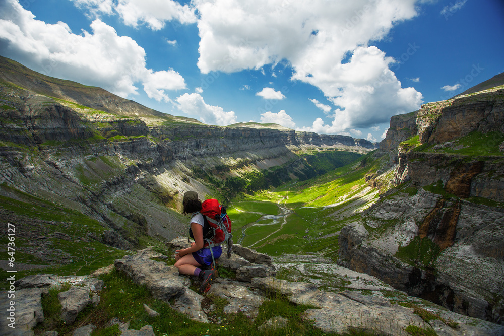 Hiker on Mountain - Ordesa Y Monte Perdido, Pyrenees, Spain