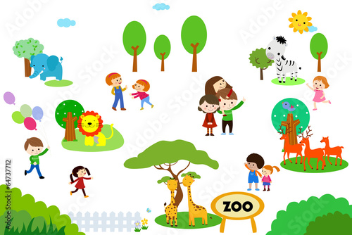 Fototapeta Naklejka Na Ścianę i Meble -  A vector illustration of kids to the zoo