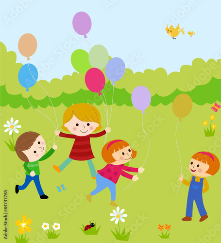 Cartoon children and balloon